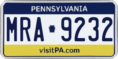 PA license plate MRA9232