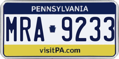 PA license plate MRA9233