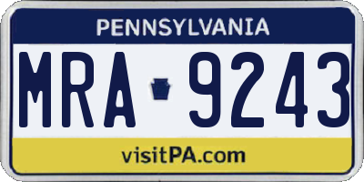 PA license plate MRA9243