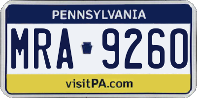 PA license plate MRA9260