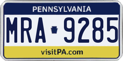 PA license plate MRA9285