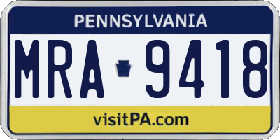 PA license plate MRA9418