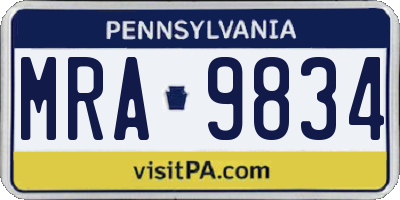 PA license plate MRA9834