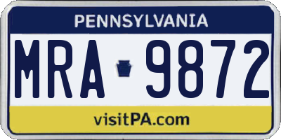 PA license plate MRA9872