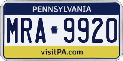 PA license plate MRA9920