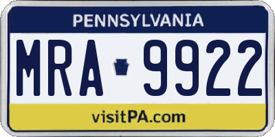 PA license plate MRA9922