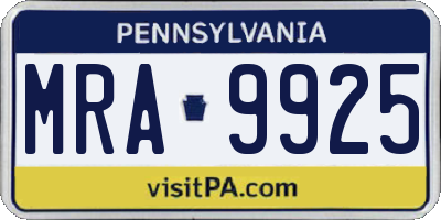 PA license plate MRA9925