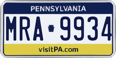 PA license plate MRA9934