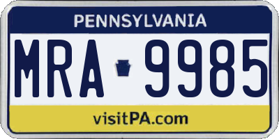 PA license plate MRA9985