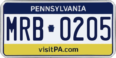 PA license plate MRB0205