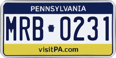 PA license plate MRB0231