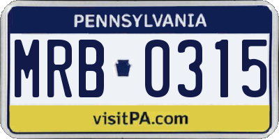 PA license plate MRB0315