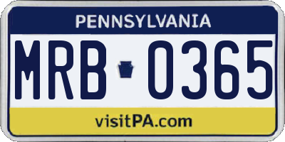 PA license plate MRB0365
