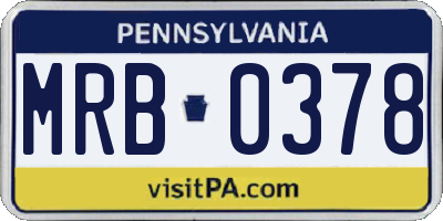 PA license plate MRB0378