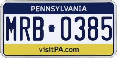 PA license plate MRB0385