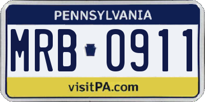 PA license plate MRB0911