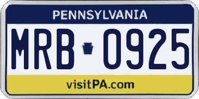 PA license plate MRB0925