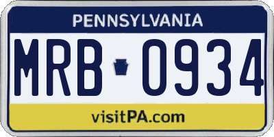 PA license plate MRB0934
