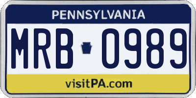 PA license plate MRB0989