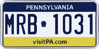 PA license plate MRB1031