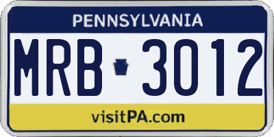 PA license plate MRB3012