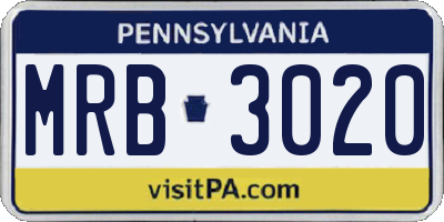 PA license plate MRB3020