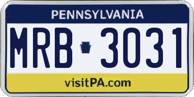PA license plate MRB3031