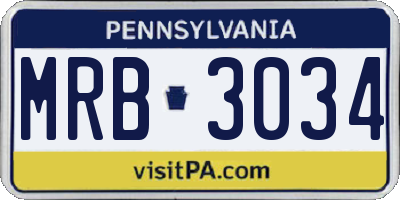 PA license plate MRB3034