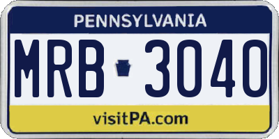 PA license plate MRB3040