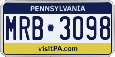 PA license plate MRB3098