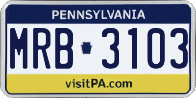 PA license plate MRB3103
