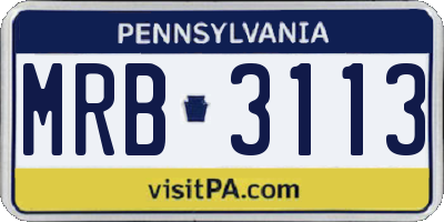 PA license plate MRB3113