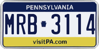 PA license plate MRB3114