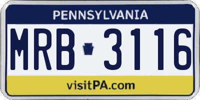 PA license plate MRB3116