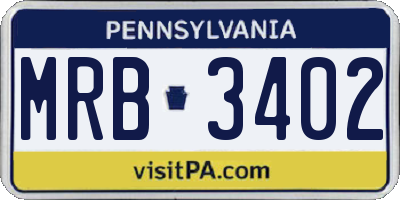 PA license plate MRB3402