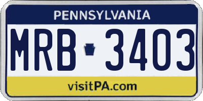 PA license plate MRB3403