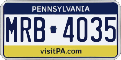 PA license plate MRB4035
