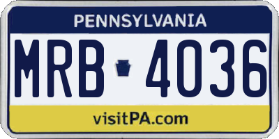 PA license plate MRB4036