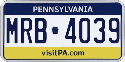 PA license plate MRB4039