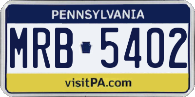 PA license plate MRB5402