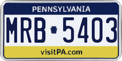 PA license plate MRB5403