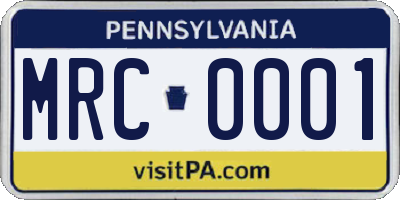 PA license plate MRC0001