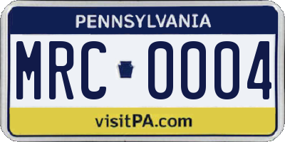 PA license plate MRC0004