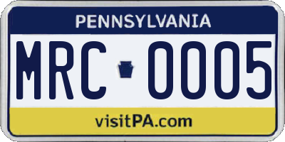 PA license plate MRC0005