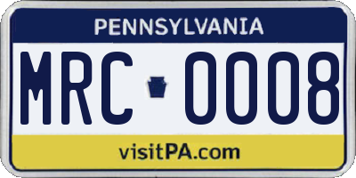 PA license plate MRC0008