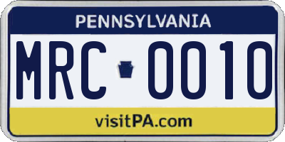PA license plate MRC0010
