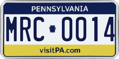 PA license plate MRC0014