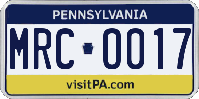 PA license plate MRC0017