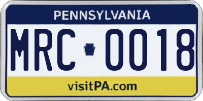PA license plate MRC0018