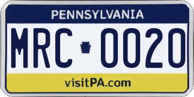 PA license plate MRC0020
